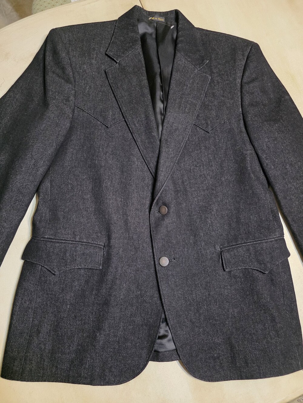 Circle S Dallas Texas Western Denim Style Sport Coat Blazer 44R Black Charcoal